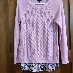 The Limited Size Small lilac cable knit sweater with floral “shirt” detail